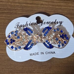 Blue and Gold Bow Hair Clip